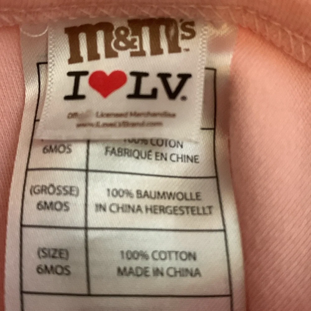 M&M’s I Heart Love LV Las Vegas Pink Bodysuit Girl’s Size 6 Months Cotton